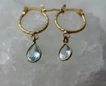 Sky Blue Topaz Textured Hoop Earrings, November Birthstone Earrings