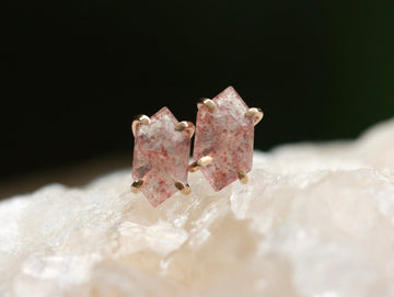 Strawberry Quartz Hexagon Stud Earrings