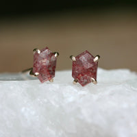 Strawberry Quartz Hexagon Stud Earrings