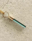 Raw Blue Indicolite Tourmaline Pendant Necklace, October Birthstone Pendant Necklace, 14k Gold