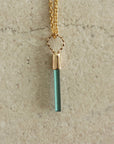 Raw Blue Indicolite Tourmaline Pendant Necklace, October Birthstone Pendant Necklace, 14k Gold