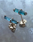 Raw Teal Blue Indicolite Tourmaline Stud Earrings, October Birthstone Earrings