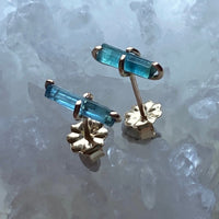 Raw Teal Blue Indicolite Tourmaline Stud Earrings, October Birthstone Earrings