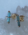 Raw Teal Blue Indicolite Tourmaline Stud Earrings, October Birthstone Earrings