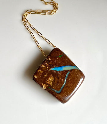 Australian Boulder Matrix Opal Pendant Necklace, October Birthstone