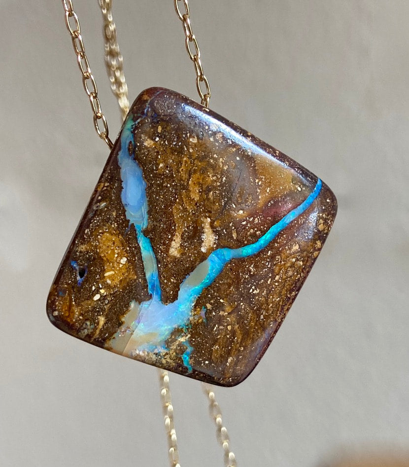 Australian Boulder Matrix Opal Pendant Necklace, October Birthstone Necklace