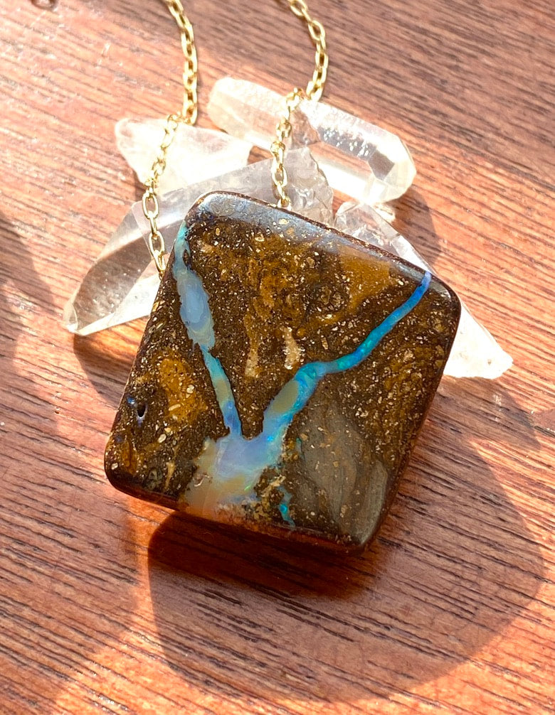 Australian Boulder Matrix Opal Pendant Necklace, October Birthstone Necklace