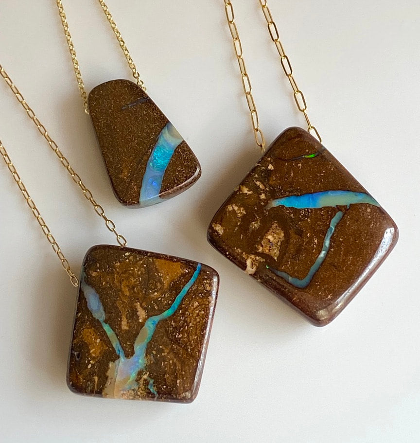 Australian Boulder Matrix Opal Pendant Necklace, October Birthstone Necklace