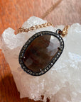 Large Brown Sapphire and Pave Diamond Pendant Necklace, September April Birthstone Pendant Necklace
