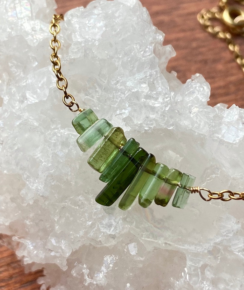 Raw Tourmaline Necklace, Watermelon / Green Tourmaline Necklace, October Birthstone Necklace