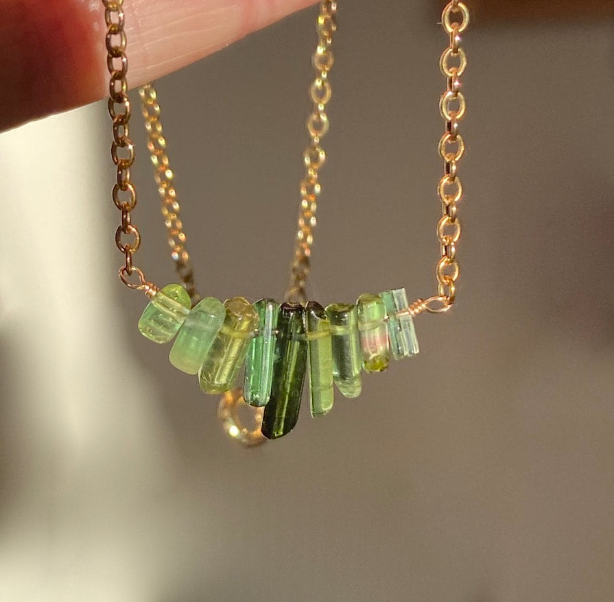 Raw Tourmaline Necklace, Watermelon / Green Tourmaline Necklace, October Birthstone Necklace