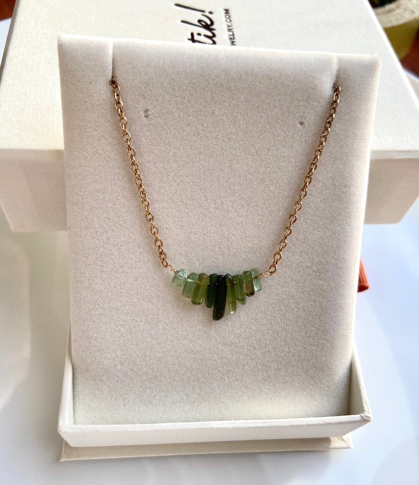 Raw Tourmaline Necklace, Watermelon / Green Tourmaline Necklace, October Birthstone Necklace