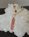 Raw Raspberry Pink Tourmaline Crystal Point Pendant Necklace, October Birthstone Necklace