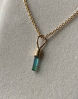 Raw Blue Green Indicolite / Paraiba Tourmaline Pendant Necklace, October Birthstone Pendant Necklace, 14k Gold