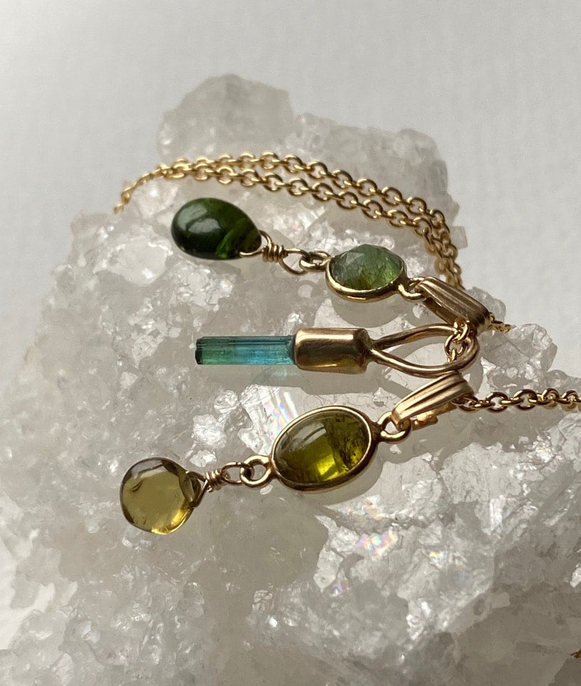Raw Blue Green Indicolite / Paraiba Tourmaline Pendant Necklace, October Birthstone Pendant Necklace, 14k Gold