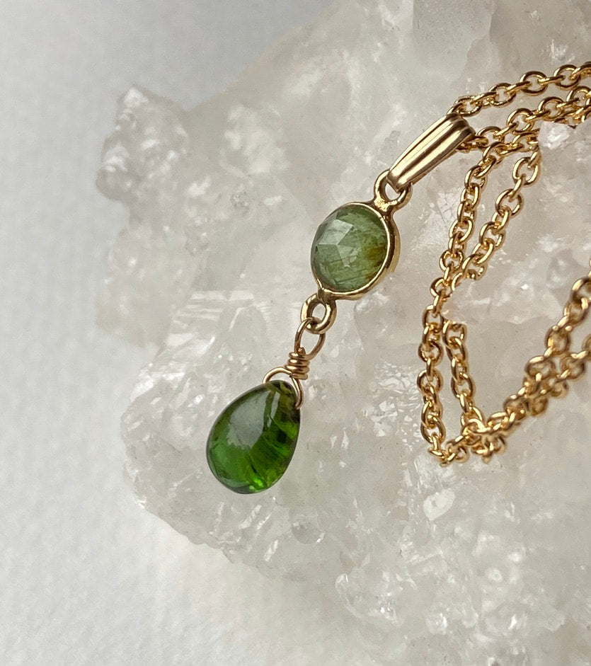 Forest Green Tourmaline Pendant Necklace, October Birthstone Necklace
