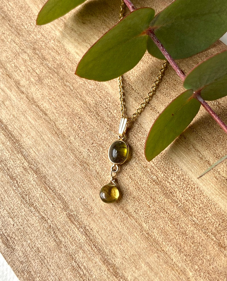 Olive Green Tourmaline Pendant Necklace, October Birthstone Necklace