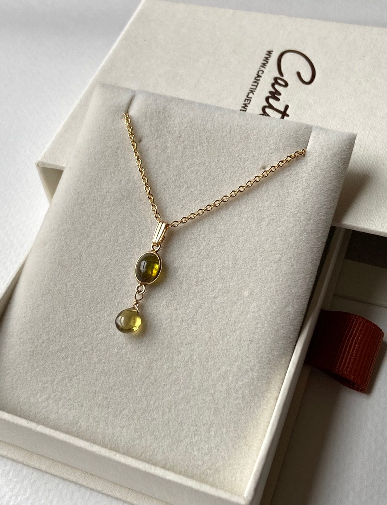 Olive Green Tourmaline Pendant Necklace, October Birthstone Necklace