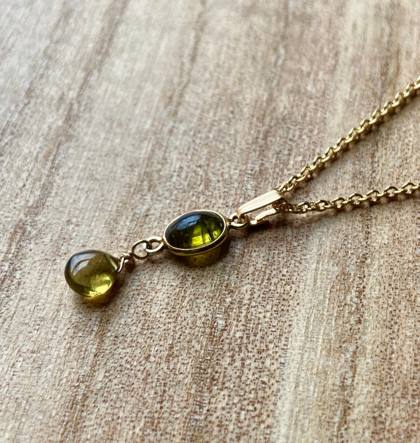 Olive Green Tourmaline Pendant Necklace, October Birthstone Necklace