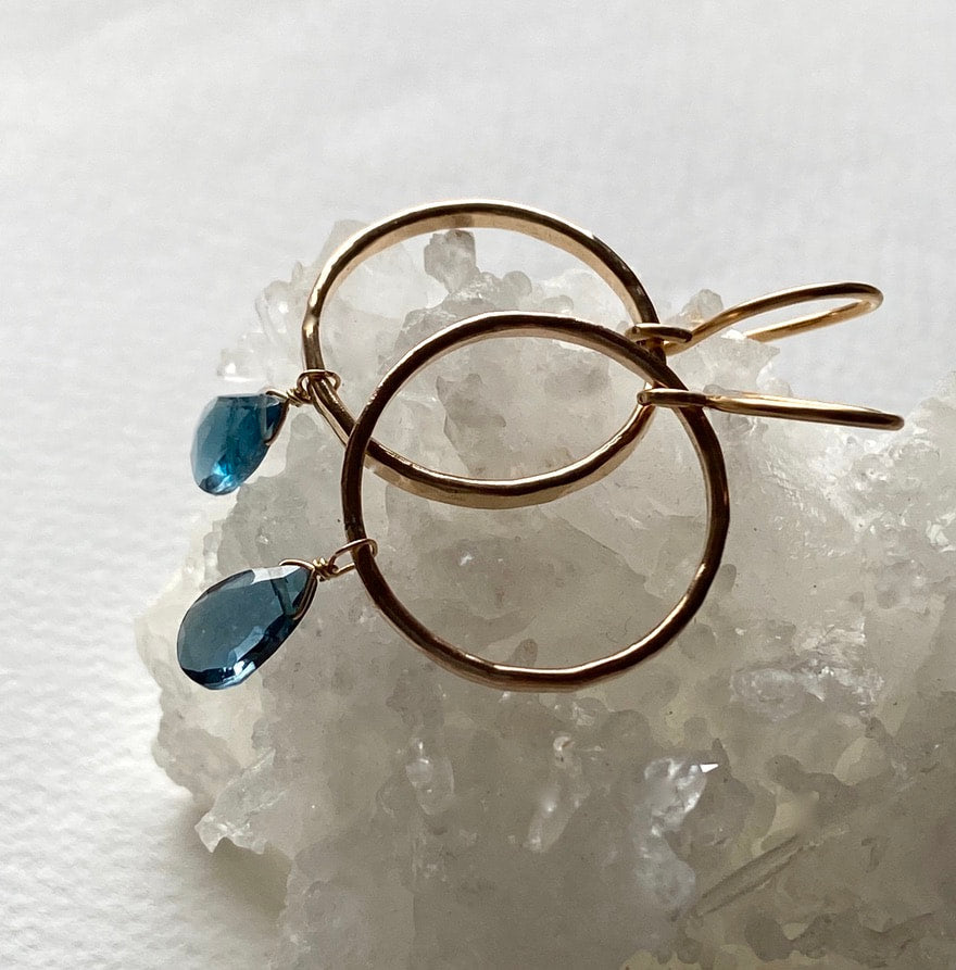 London Blue Topaz Textured Hoop Earrings, November Birthstone Earrings