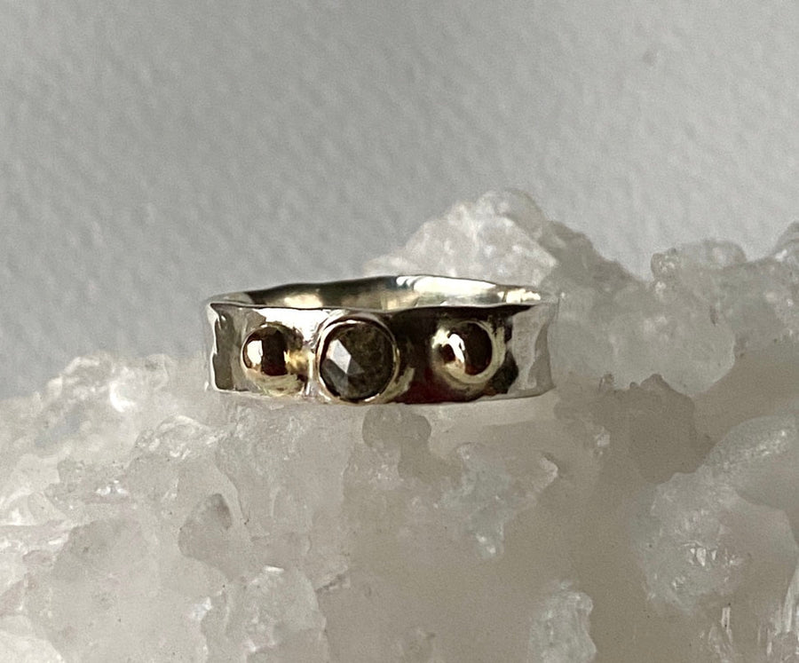 Brown Diamond Ring, 14k Gold and Sterling Silver