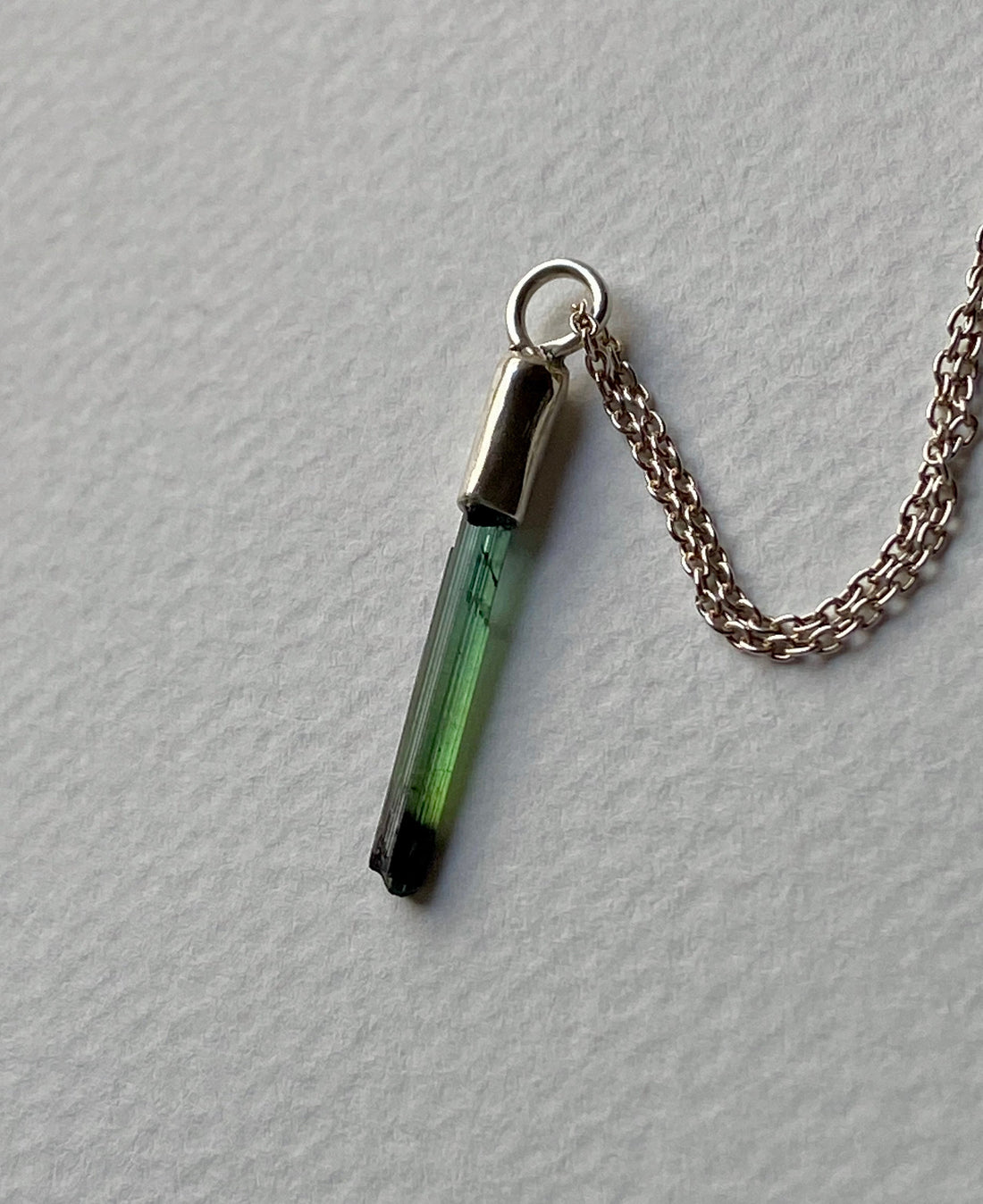Raw Indicolite Blue Green Tourmaline Pendant Necklace, October Birthstone Pendant Necklace, Sterling Silver