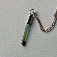 Raw Indicolite Blue Green Tourmaline Pendant Necklace, October Birthstone Pendant Necklace, Sterling Silver