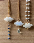 Rainbow Moonstone Cloud and Blue Chalcedony Pendant Necklace
