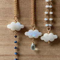 Rainbow Moonstone Cloud and Blue Chalcedony Pendant Necklace