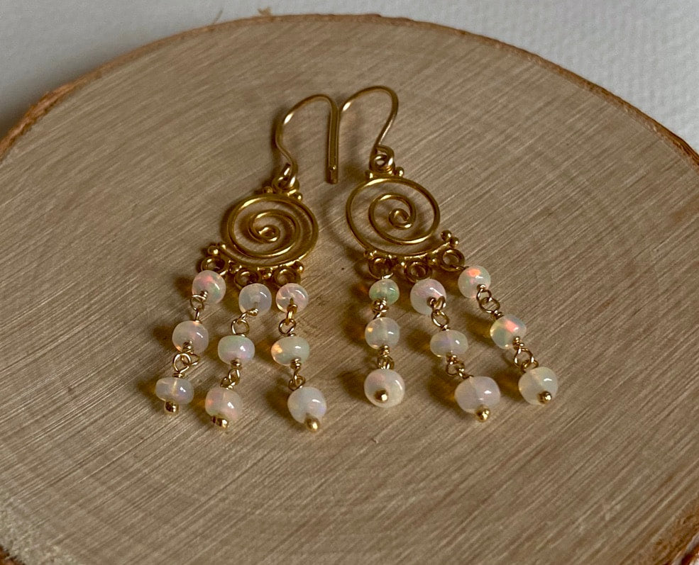 Ethiopian White Opal Earrings, October Birthstone