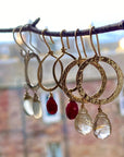 Textured Hoop Earrings with Golden Rutilated Quartz