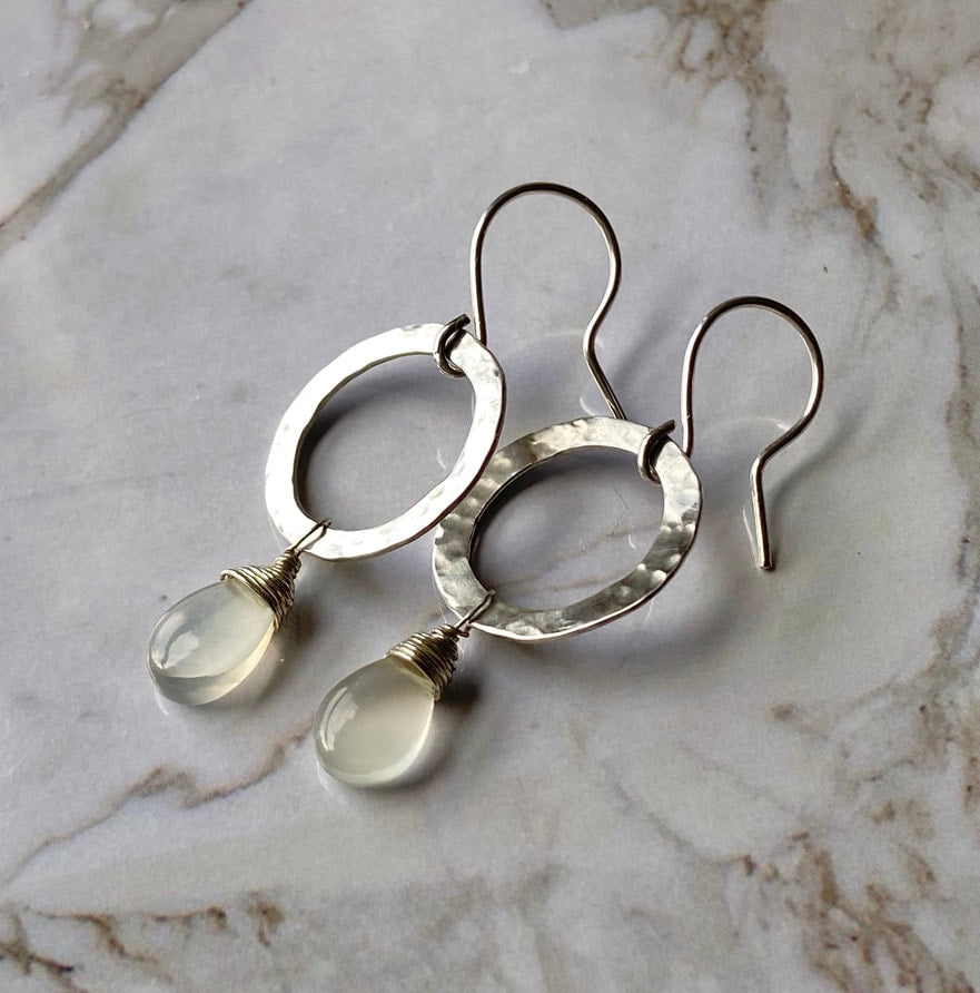 Textured Silver Hoop Earrings with Sri Lankan Moonstone