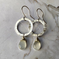 Textured Silver Hoop Earrings with Sri Lankan Moonstone
