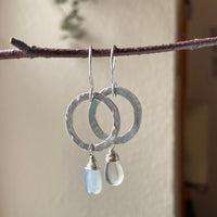 Textured Silver Hoop Earrings with Sri Lankan Moonstone