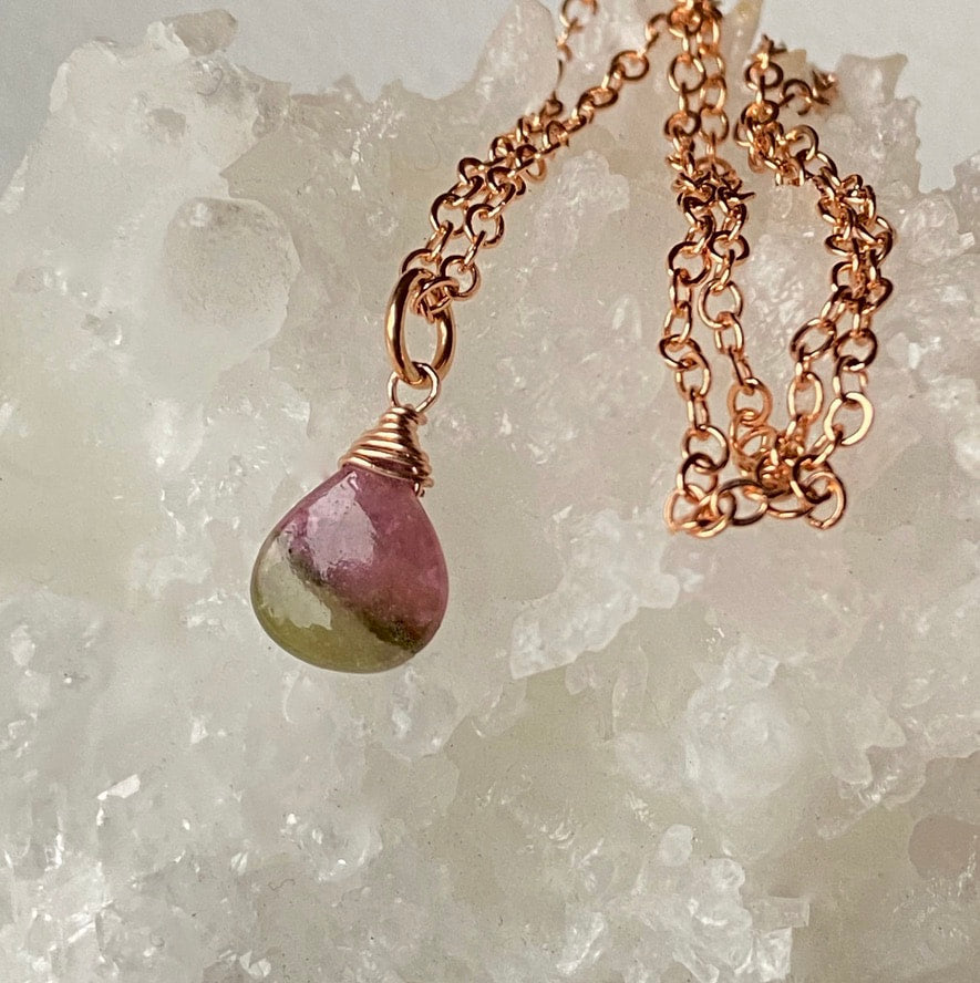 Watermelon Tourmaline Necklace, October Birthstone Necklace