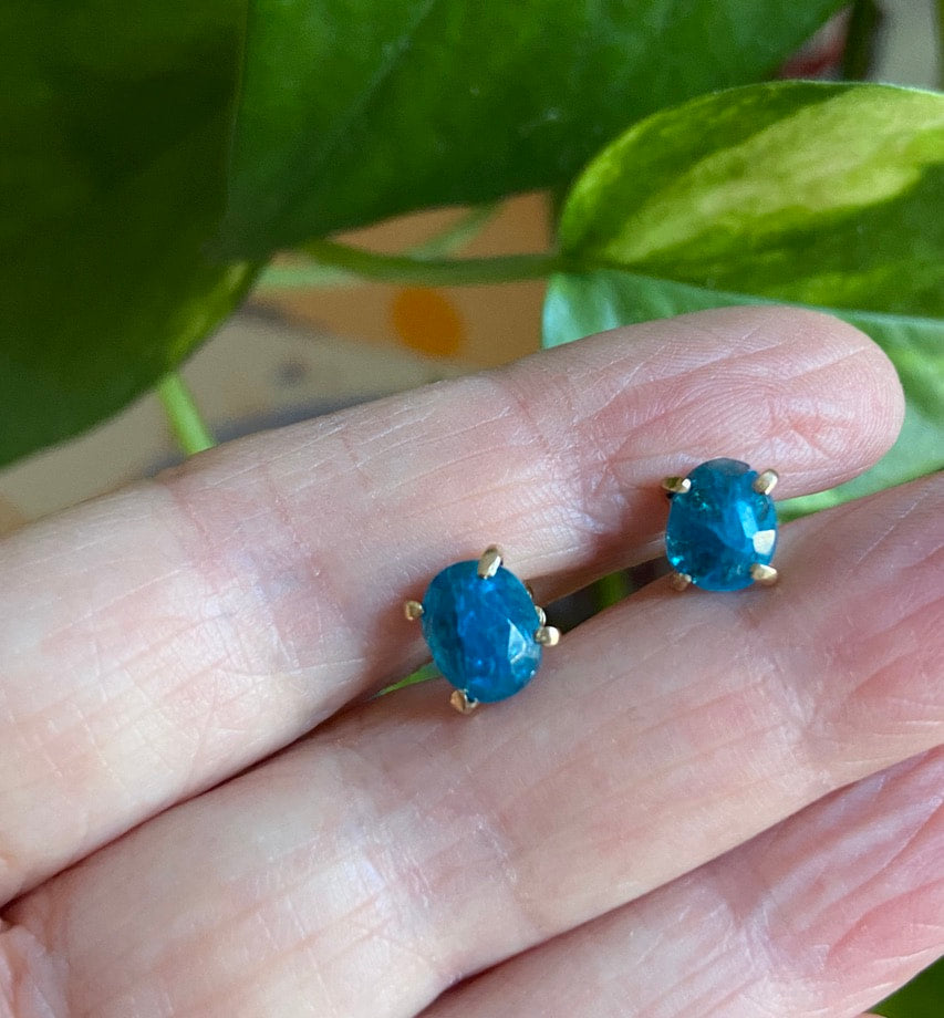 Blue Apatite Stud Earrings