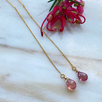 Raspberry Pink Tourmaline Threader Earrings, October Birthstone Earrings