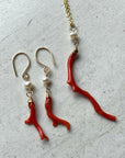 Vintage Italian Red Coral Branch and Pearl Earrings