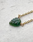 Emerald Carved Leaf Pendant Necklace
