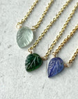 Aquamarine Carved Leaf Pendant Necklace