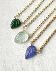 Aquamarine Carved Leaf Pendant Necklace