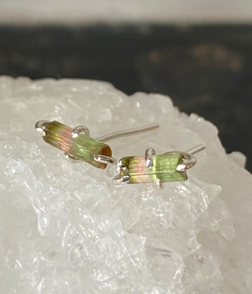 Raw Watermelon Tourmaline Stud Earrings