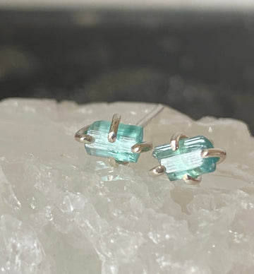 Raw Paraiba Tourmaline Stud Earrings