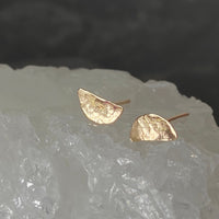 Hammered 14k Gold Half Moon Stud Earrings