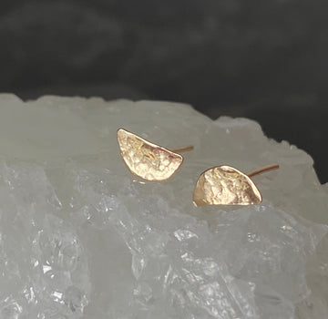 Hammered 14k Gold Half Moon Stud Earrings