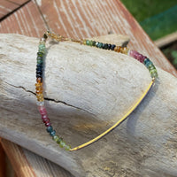 Unisex Diamond Bar and Watermelon Tourmaline Bracelet