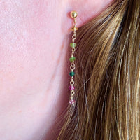 Watermelon Tourmaline Long Chain Earrings, October Birthstone Earrings