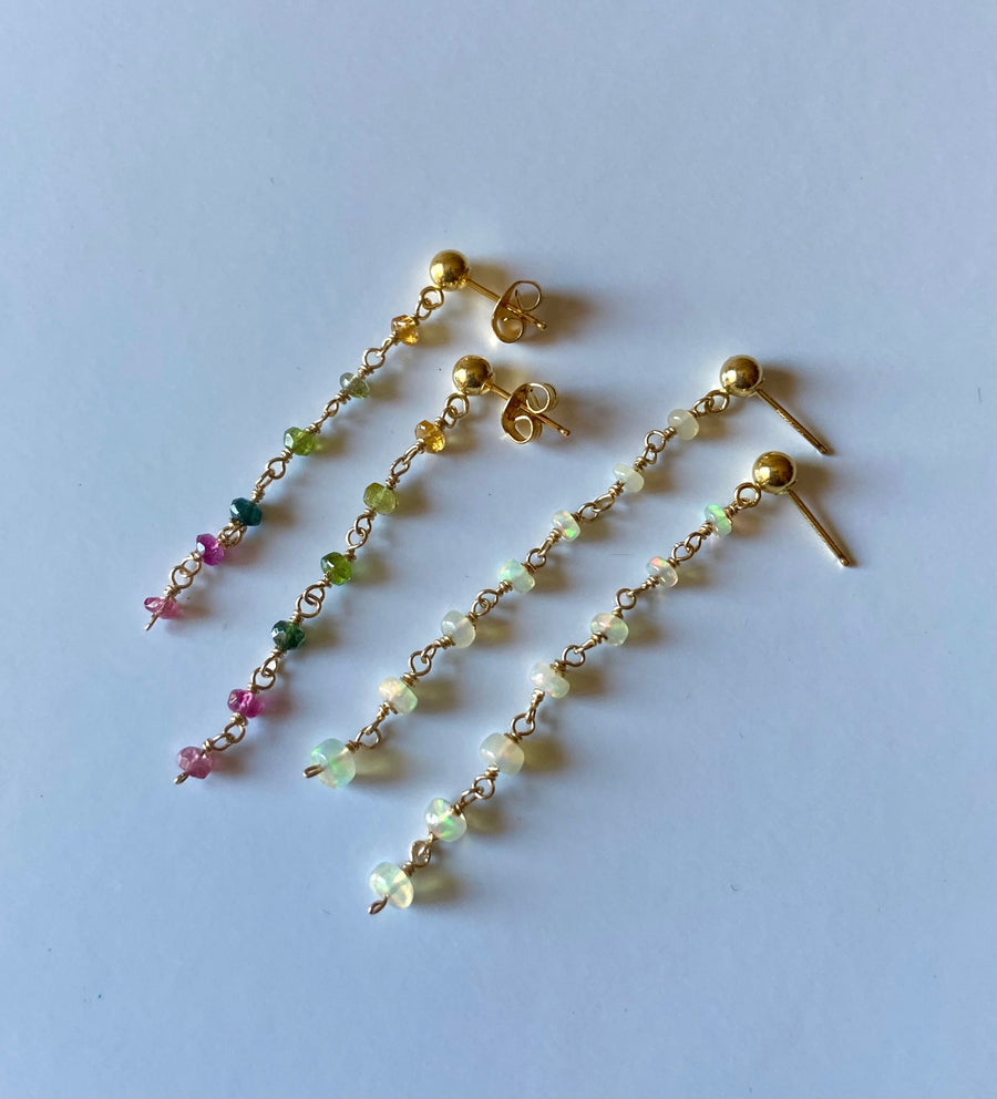 Welo Opal Long Chain Earrings, October Birthstone Earrings