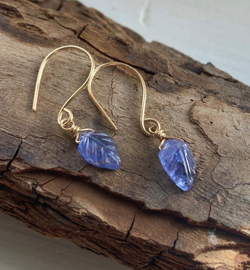 Tanzanite Carved Leaf Earrings