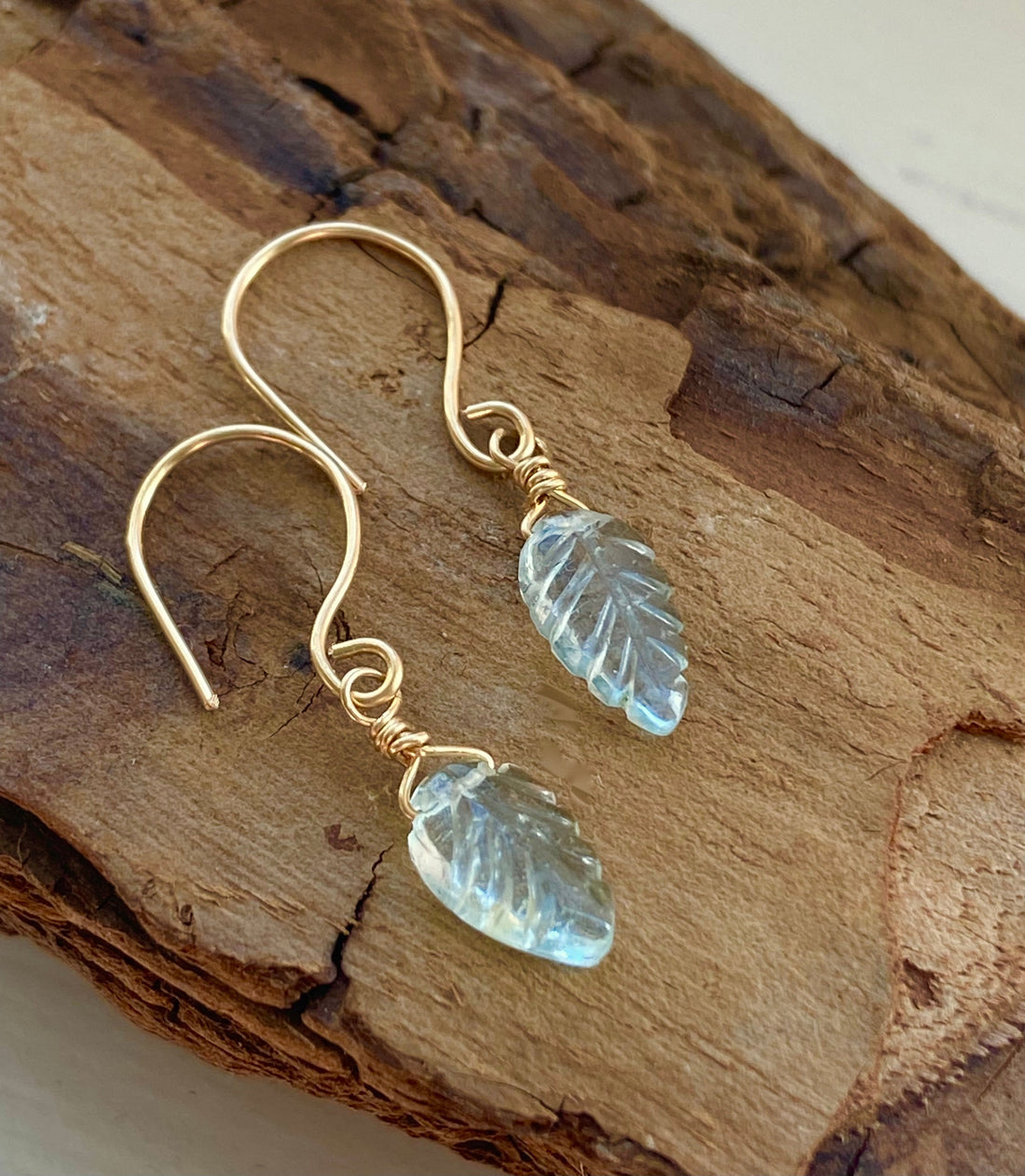 Aquamarine Carved Leaf Earrings